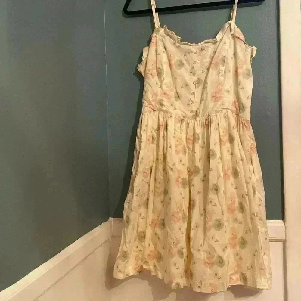 MNG by Mango 100% cotton dress- spaghetti strap - ALine- sz10 - light yellow